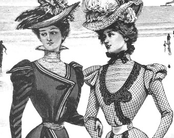 Victorian Sisters at Seaside 1800s Fashion Illustration Artwork Drawing Birthday Greeting Card Image Friend Sister Bridesmaid Gift Download Victorian Sisters at Seaside 1800s Fashion Illustration Artwork Drawing Birthday Greeting Card Image Friend Sister Bridesmaid Gift Download