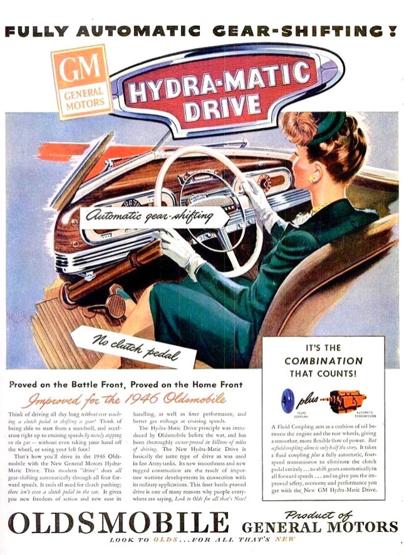 1945 Oldsmobile Gm Fully Automatic Gear Shifting Car Auto Industry General Motors Automobile World War Ii Memorabilia Borden Dairy Wall Art - 