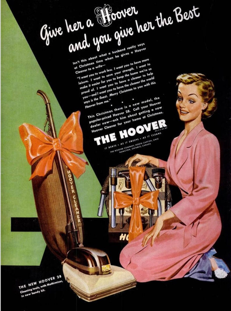 1946 Hoover Vacuum Christmas Advertisement Print Ad Poster Holiday Gift Maid Mother House Wife Cleaning Supply Store Wall Art Home Decor - 