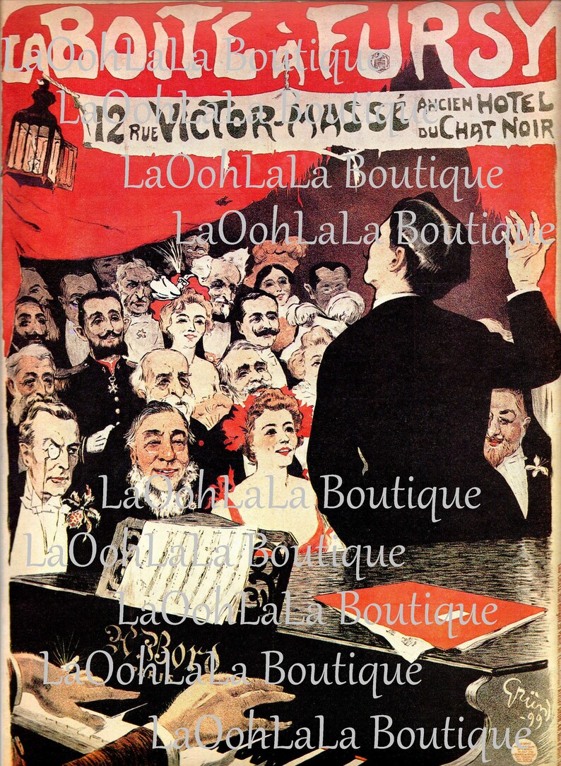 1899 Chat Noir Opera Digital Printable La Boîte à Fursy Grün Art Paris Old Black Cat Hotel Cabaret Music Hall Theatre Program Image Download