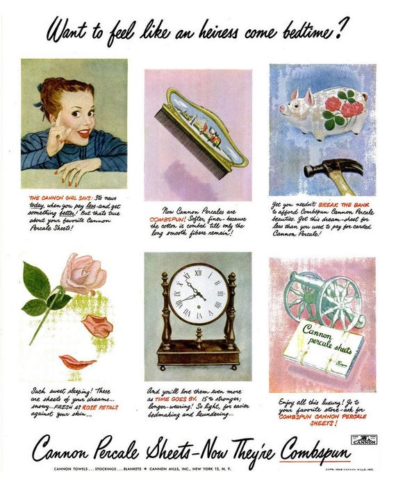 1949 Cannon Percale Sheets And A P Coffee Ads Vintage Bedtime Etsy
