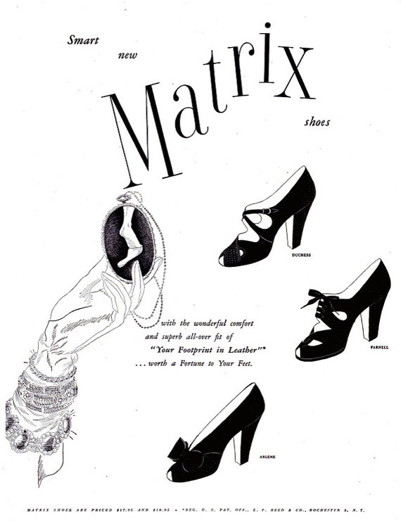 1949 Matrix Fashion Shoes Advertisement Vintage Black & White | Etsy