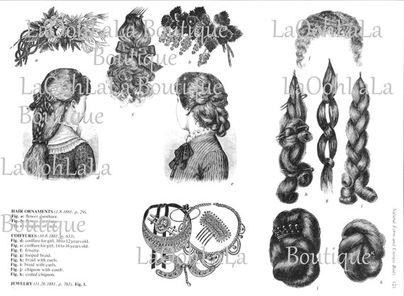 1881 Victorian Hairstyles Clipart Digital Printable Etsy