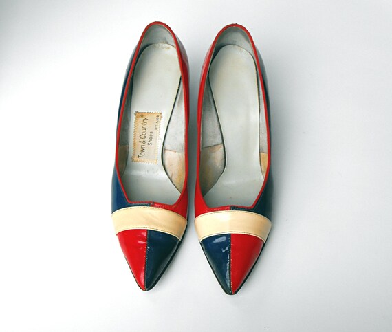 red white and blue high heels