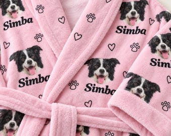 Custom Dog Cat Face Robes, Personalized  Pet Portrait Coral Fleece Robe, Pet Bathrobe