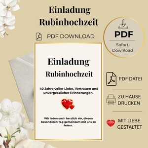 Invitation to a Ruby Wedding Anniversary (PDF) | Invitation to a 40th Wedding Anniversary | A6 Invitation | Instant Download | Digital Invitation for Printing