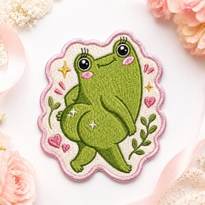 Funny Frog Patch Embroidered Iron On, Cute Kawaii Frog Butt Cheek Patch for Jackets Backpacks, Cottagecore Aesthetic Gift