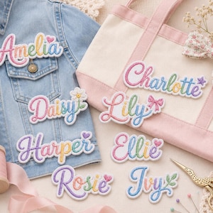 Custom Embroidered Name Patch: Pastel Rainbow Script Iron-On Name Plate