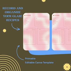 Listas de recetas de esmaltes para cerámica: 4 plantillas imprimibles y editables de Canva
