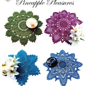 PINEAPPLE PLEASURES; 5 English textured crochet doily patterns; pdf e-book; Patricia Kristoffersen; Home decor; farmhouse; Cottage