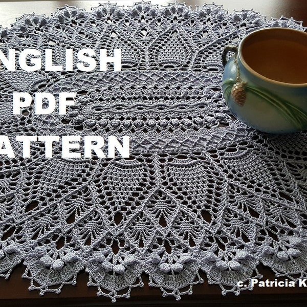 PINEAPPLE SONG OVAL; English crochet rug/doily pattern; pdf; Kristoffersen; Home decor; crochet thread; ePattern; farmhouse; Cottage