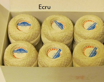 TATTING THREAD; Crochet thread; Vintage, 12 balls, rare find, new in box, Coats & Clark, Canary Yellow, Beauty Pink, Ecru,