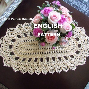 SPLENDID OVAL; English, Thread/Yarn Crochet Doily/Rug PDF e-Pattern; Kristoffersen; Home Decor; Frame Fiber; Farm Decor; exclusive design