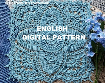 BELLISSIMO English textured square crochet doily pattern; pdf; Patricia Kristoffersen; Home decor; crochet thread; ePattern; Cottage