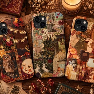Vintage Autumn Patchwork Phone Case, Cottagecore Fabric Design Tough Case for iPhone 17, 16, 15, 14, 13, 12, Samsung S26, S25, S24, S23, S22