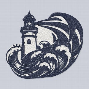 Lighthouse Waves Embroidery Design, Nautical Ocean Machine Embroidery File, Coastal Lighthouse