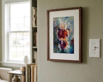 Original Oil Pastel Iris Painting, Botanical Wall Art, Small Canvas (A4)