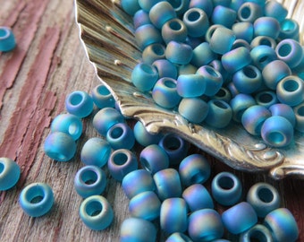 Matte Irridescent Marine Blue 6/0 MIYUKI Seed Beads Matte finish ( 1 oz approx 450 beads ) Entire Order Ships for 1 LOW Flat Rate of 2.54 !