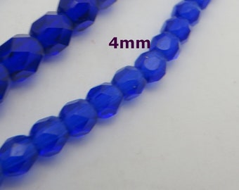 Final Qtys  4mm Final Bulk 356 Beads or 600 Beads Wholesale  Czech Glass True COBALT Blue Fire Polished Faceted Beads, Solid Clear Color ,