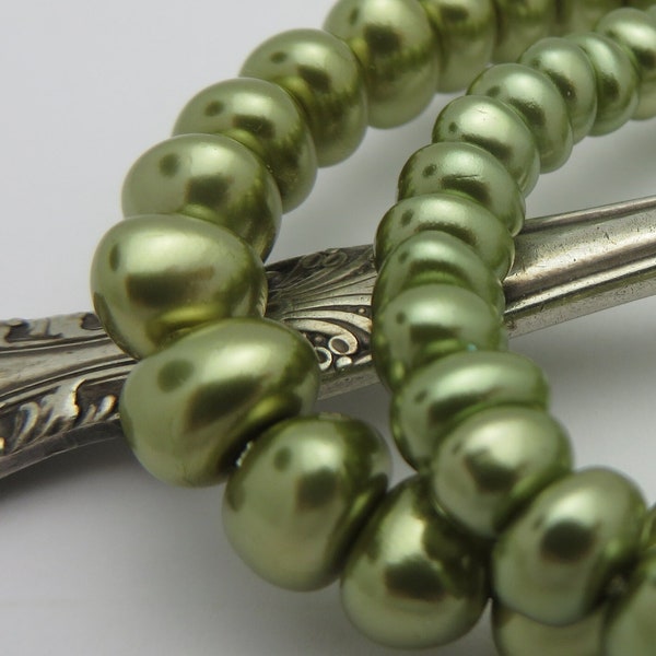 Vintage Czech Glass Olivine Green Luster POTATO PEARLS Size Choice ( 4x6mm 50 Beads -or- 8x6mm 25 Beads ) Create amazing Jewelry