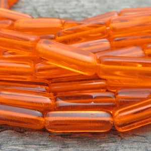 x Quantity 100 Vintage Czech Glass 15x5mm Rectangle Mandarin Orange " Stick " Beads  Choose Qty 100 Bulk or 300 Wholesale Qty