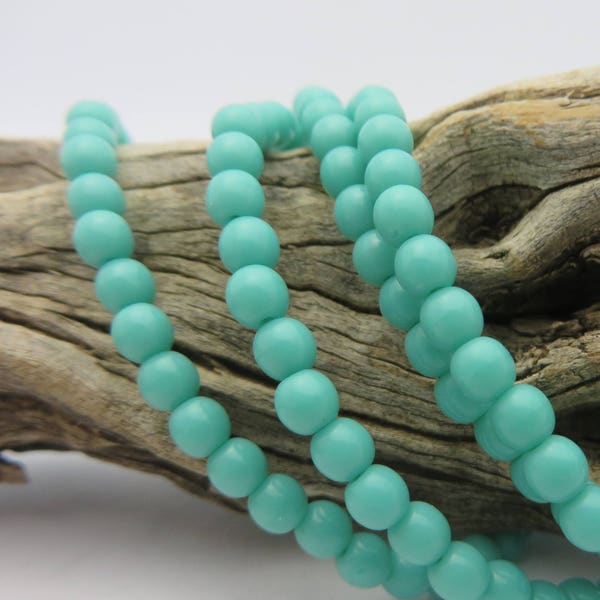 Czech Glass Opaque TURQUOISE  Opaque Pearl 4mm Druk Beads ( 50 Beads Full Strand )