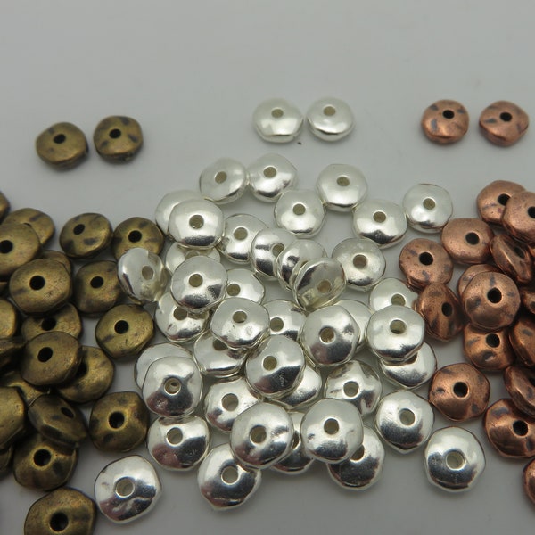 TierraCast HEISHI Nugget BEADS 7mm w/ 1.5mm Hole CHOOSE:  Fine Silver, Gold, Antique Bronze, -or- Copper ( 10 Beads per Quantity )