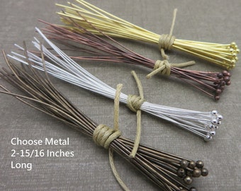 Restocked ! Three Inch BALL HEAD PINS ( Choose Metal 20 Pieces per Qty ) Sterling Silver Plate, Gold Plate, Antique Bronze.