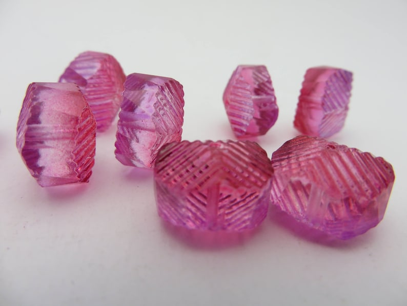 Super Sparklers! 4 Beads Czech Glass Cranberry Pink Ice Wavy Rondelles 14mm SUPER STUNNERS