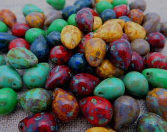 Final Quantities Artisan Made Lampwork TRAVERTINE  Teardrops 9x13mm (  Choose COLOR & QUANTITY  )  Create Rustic Jewelry , Dangle Drops