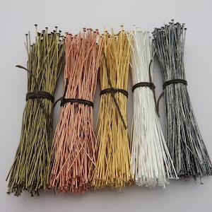 RESTOCKED Lowest Prices ! LONG 21ga  4 inch HEADPINS & Eye Pins  20 to 144 pc Antique Bronze, Silver,  Gunmetal, Copper, and Gold Plated