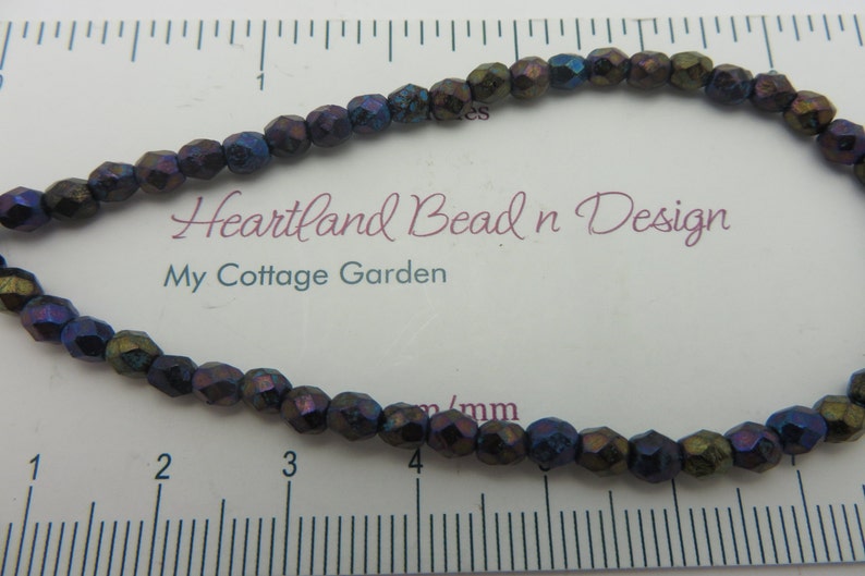 50 Bead Strand Luxe CZECH Glass 4mm Faceted Exotic Black with Metallic Shimmer