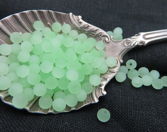 Tiny Recycled Glass MATTE Seafoam Green Seaglass Style 3.5mm DRUK Beads  ( 100 Beads  -or- 300 Beads BULK  ) Beach Jewelry Design