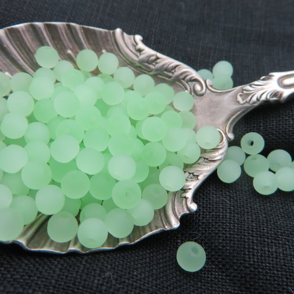 Tiny Recycled Glass MATTE Seafoam Green Seaglass Style 3.5mm DRUK Beads  ( 100 Beads  -or- 300 Beads BULK  ) Beach Jewelry Design