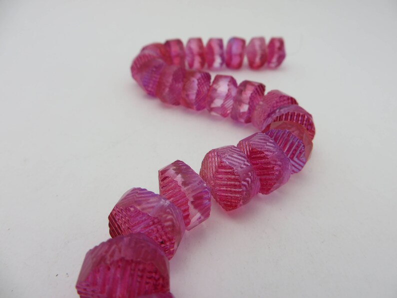 Super Sparklers! 4 Beads Czech Glass Cranberry Pink Ice Wavy Rondelles 14mm SUPER STUNNERS