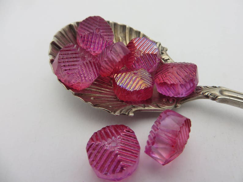 Super Sparklers! 4 Beads Czech Glass Cranberry Pink Ice Wavy Rondelles 14mm SUPER STUNNERS