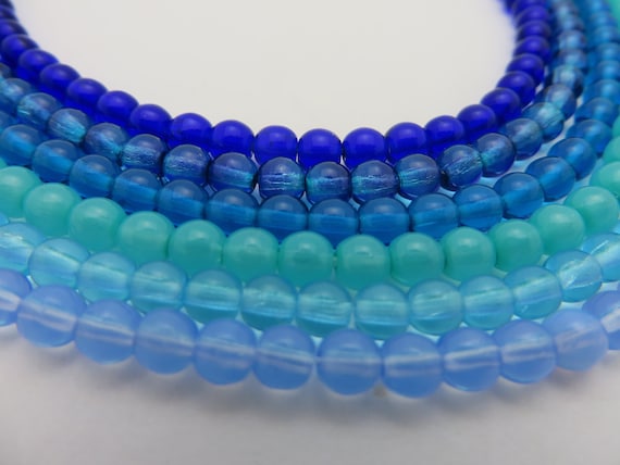 100 Czech Druk Round beads 4mm Blue Tone