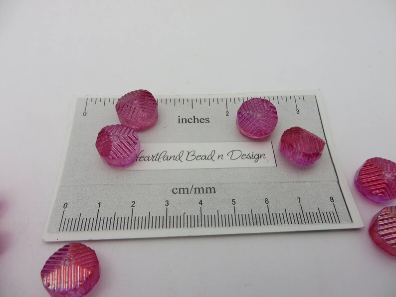 Super Sparklers! 4 Beads Czech Glass Cranberry Pink Ice Wavy Rondelles 14mm SUPER STUNNERS