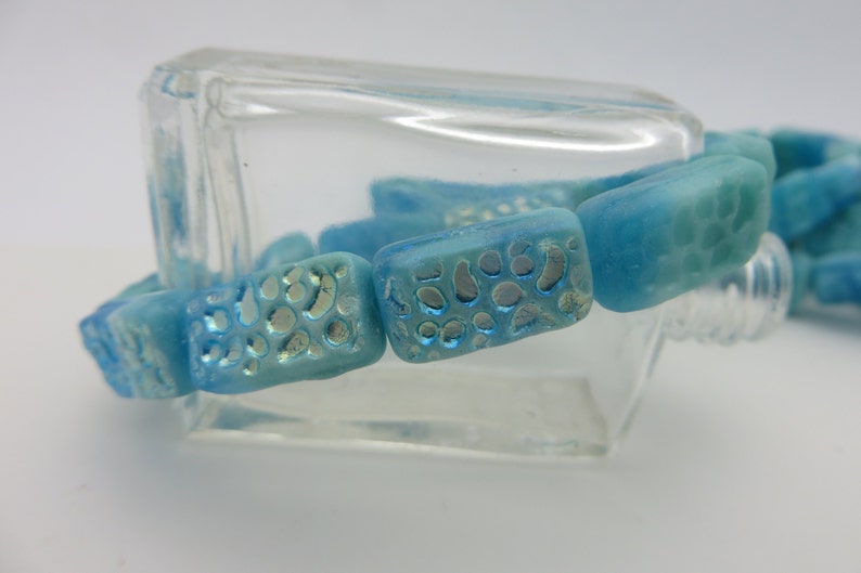 4 Beads Czech Glass Oceanside Mist Matte Glass Beach Beads 14mmx9mmx6mm BricksTiles Mosaic