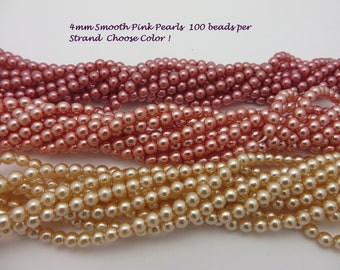 Final Bulk & Wholesale Quantities ! Czech Glass Silky Smooth 4mm Round Vintage NOS PINK Pearls !  Choose your Pink  discounted Pricing
