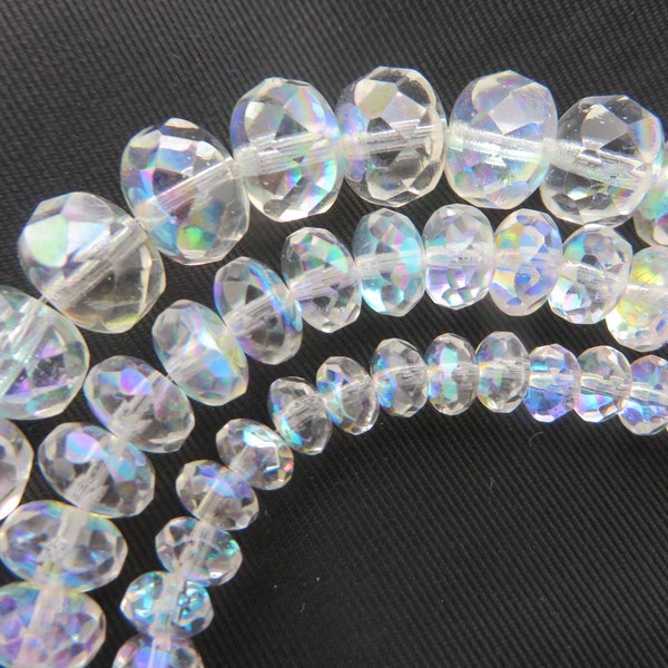 Exquisite ! Czech Crystal Ice Faceted Rondelle with AB Shimmer (  Choose SIZE & Quantity  ) Brides, Glam, Bling, Luxe, Bijoux !