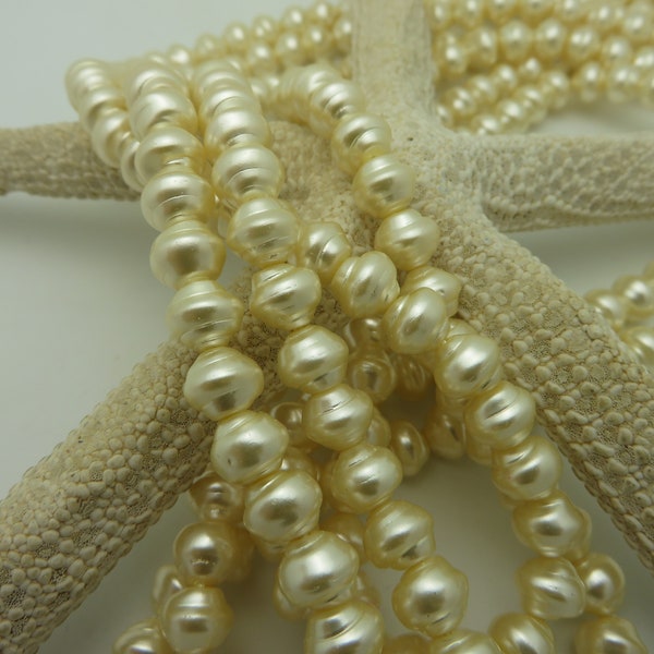 Now 50 Beads per Qty ! Czech Glass  New Old Stock ! Vintage NOS 8mm IVORY Cream Baroque Pearl Snail Beads ( 50 Beads ) 15 Inch double strand