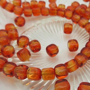 x Quantity 600 Vintage Czech 5mm CUBE Beads FIRE OPAL Red & Orange Ombre' Stunning !  Bracelet Beads Jewelry Design  Choose  600  Wholesale