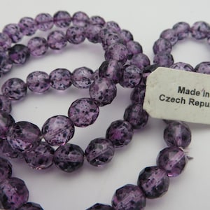 Wholesale 300 Beads ! Czech Glass PURPLE SPECKLES Round Faceted Beads  8mm True Purple with Speckles inside .