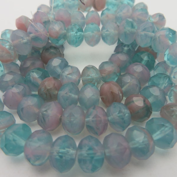 Final Quantity !  Cotton Candy Sky Premium Czech 9x6mm Rondelles Matte Opaline ( 25 beads full strand) low shipping!!!