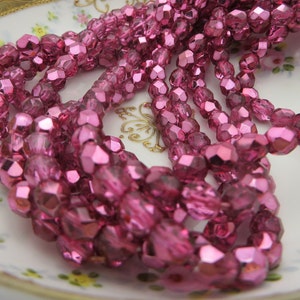 Color of the Year ! Viva MAGENTA ! Metallic Ice VINTAGE Czech Glass FP Round Bead  Choose Size 3mm, 4mm, 6mm, or 8mm Stunning Sparklers !