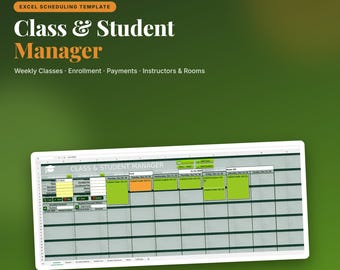 Excel-mall för klassschema och elevhantering | Veckoschema, registrerings- och betalningsspårning | Handledningsverktyg | Digital nedladdning