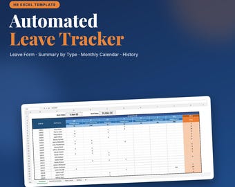 Excel-mall för uppföljning av ledighet för anställda | Semester-, sjuk- och tillfällig ledighetlogg | Månadskalender och sammanfattning | Digital nedladdning