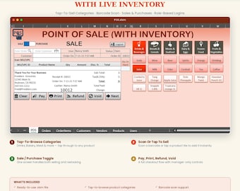 POS System Excel Template | Point of Sale with Inventory Tracking | Barcode Scan & Multi-User | Digital Download