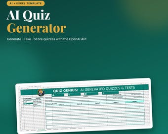 Excel-mall för AI-quizgenerator | AI-quizverktyg, elevtester och poängspårare | Lärarverktyg | Digital nedladdning